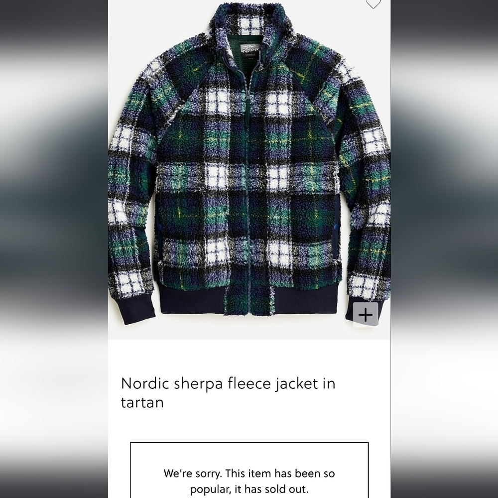 J. Crew Nordic sherpa fleece jacket in tartan Blue Green  Small NWT